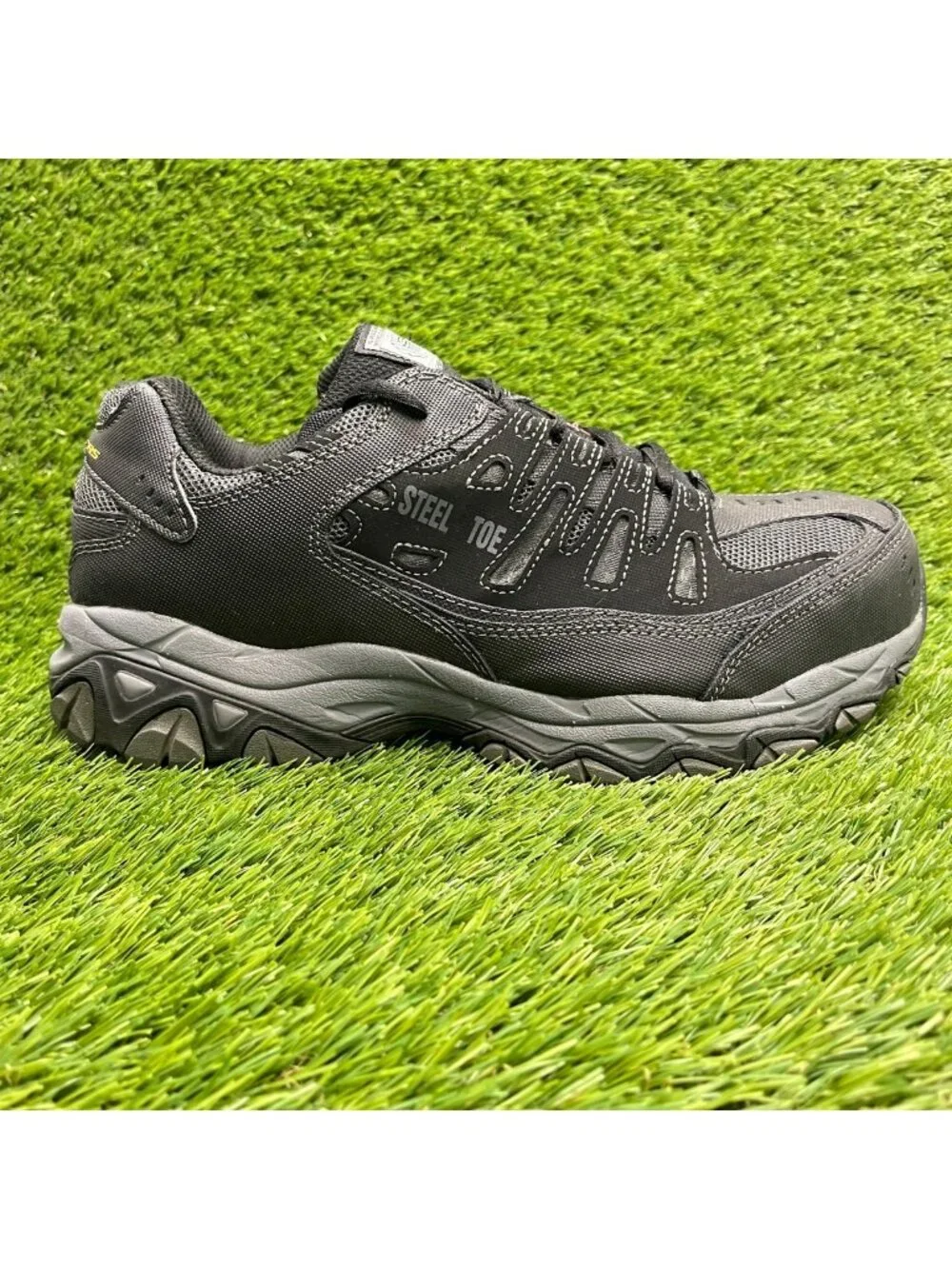 Skechers Cankton Mens Size 9.5E Black Gray Steel Toe Lace Up Safety Work Shoes